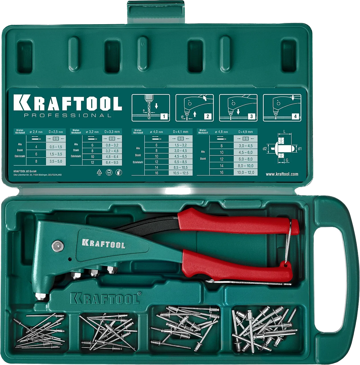 Литой заклепочник в кейсе KRAFTOOL X-3 2.4 - 4.8 мм 31170-H6_z01 